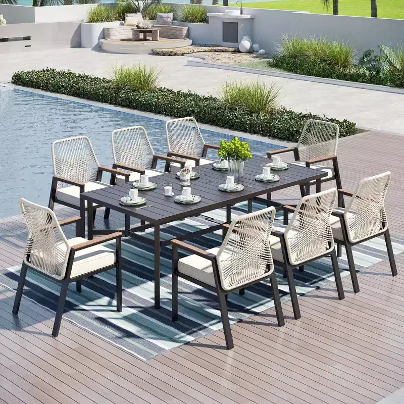 Captiva Designs Tavolo da pranzo da esterno 1 pz spazioso rettangolare in metallo nero con telaio in acciaio
