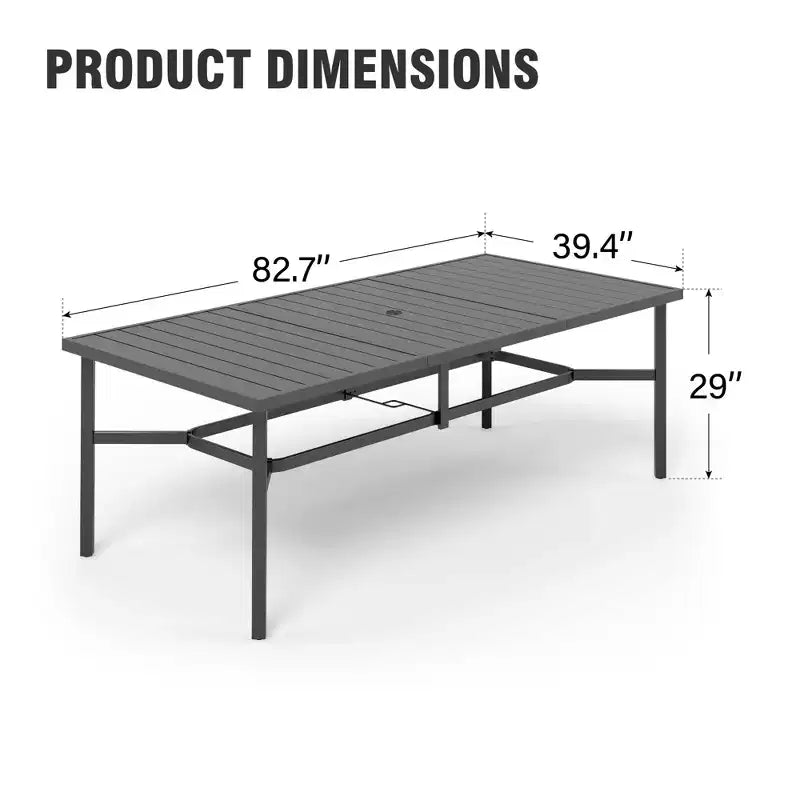 Captiva Designs Tavolo da pranzo da esterno 1 pz spazioso rettangolare in metallo nero con telaio in acciaio