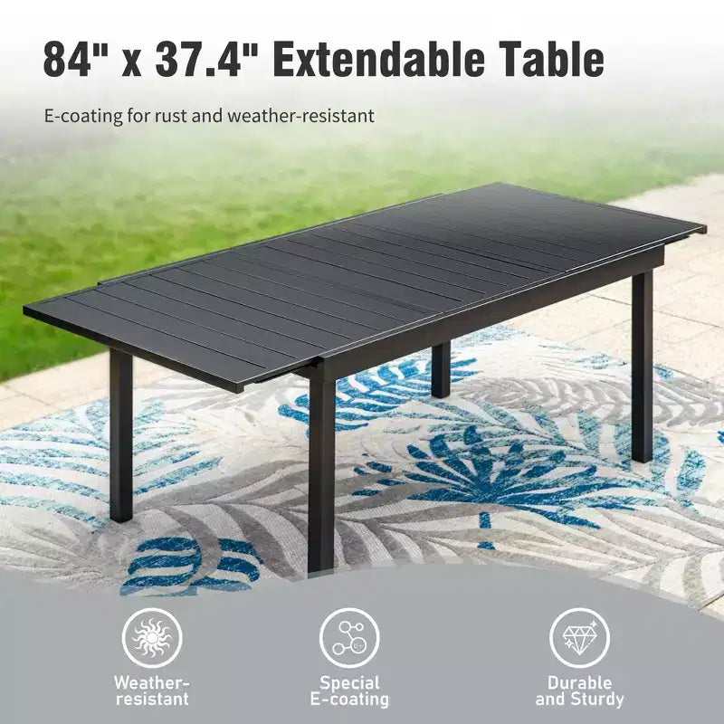 Captiva Designs Tavolo da pranzo da esterno 1 pz spazioso rettangolare in metallo nero con telaio in acciaio