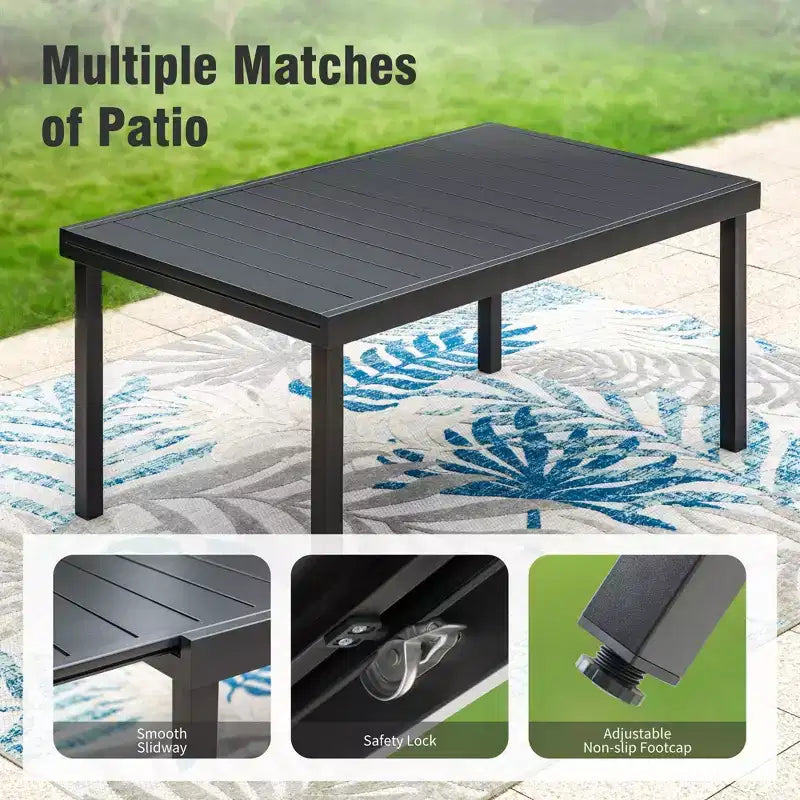 Captiva Designs Tavolo da pranzo da esterno 1 pz spazioso rettangolare in metallo nero con telaio in acciaio