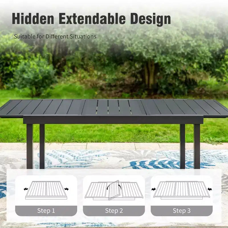 Captiva Designs Tavolo da pranzo da esterno 1 pz spazioso rettangolare in metallo nero con telaio in acciaio