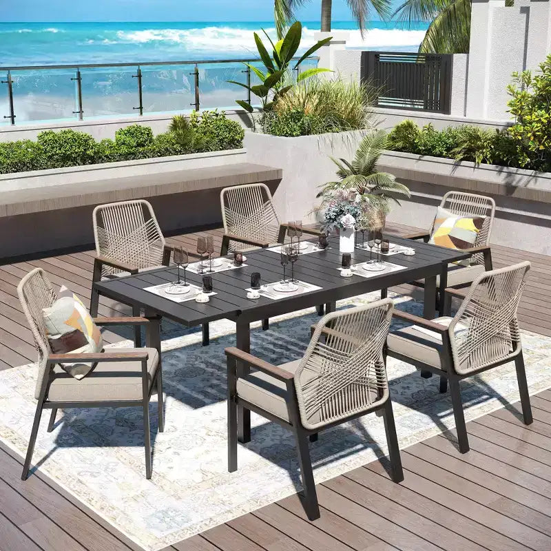 Captiva Designs Tavolo da pranzo da esterno 1 pz spazioso rettangolare in metallo nero con telaio in acciaio