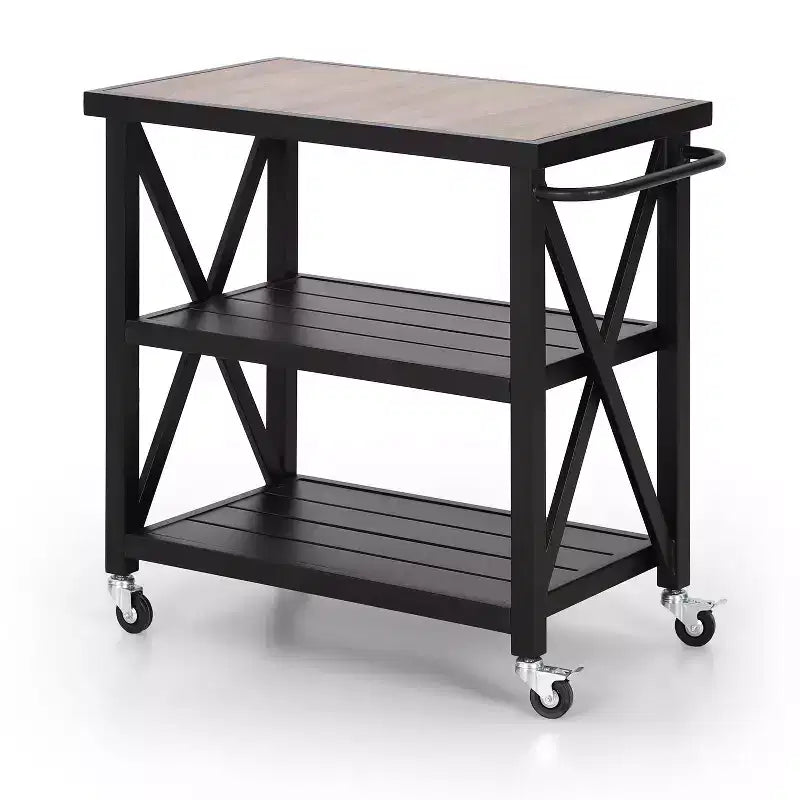 Captiva Designs Tavolo Carrello Rettangolare in Acciaio a Doppio Ripiano Movibile per Esterni, Resistente alle Intemperie, 1 pz