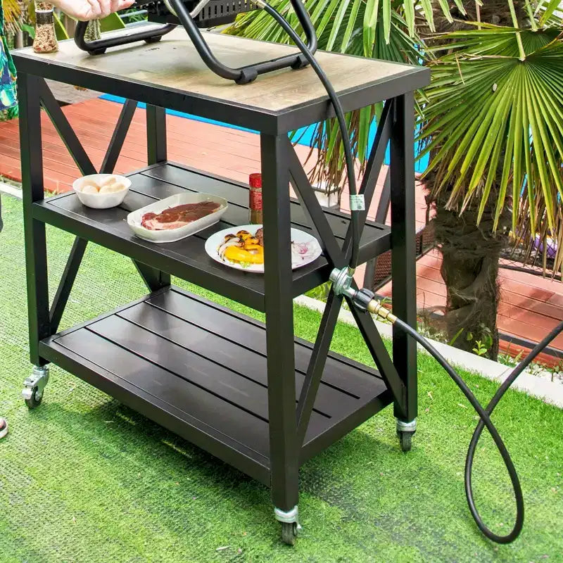 Captiva Designs Tavolo Carrello Rettangolare in Acciaio a Doppio Ripiano Movibile per Esterni, Resistente alle Intemperie, 1 pz