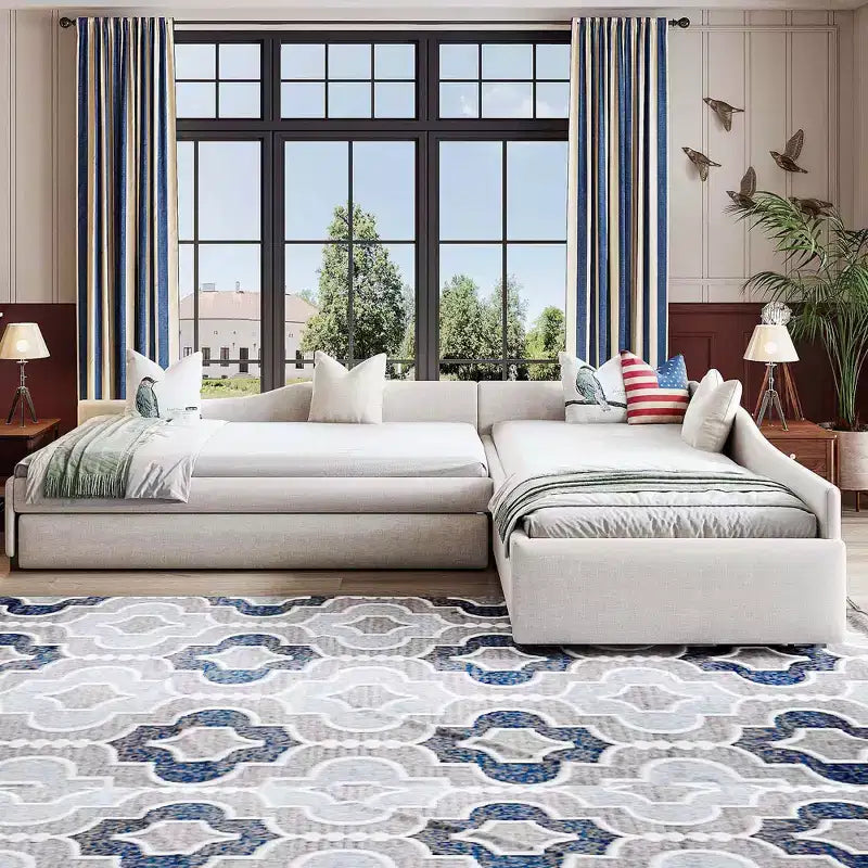 Whisen Upholstered Double Twin Size Daybed with Trundle and Drawer