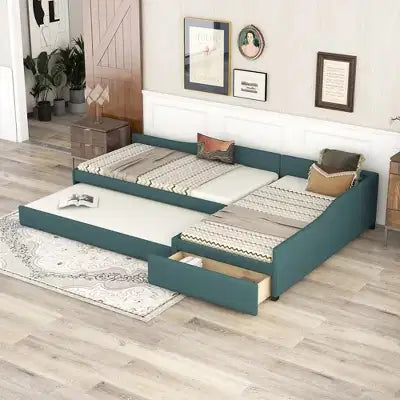 Divano letto matrimoniale Whisen imbottito con letto estraibile e cassetto