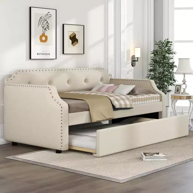 Whisen Divano Letto Imbottito Singolo con Materasso Estraibile, Supporto a Doghe in Legno, Struttura Imbottita Divano Letto