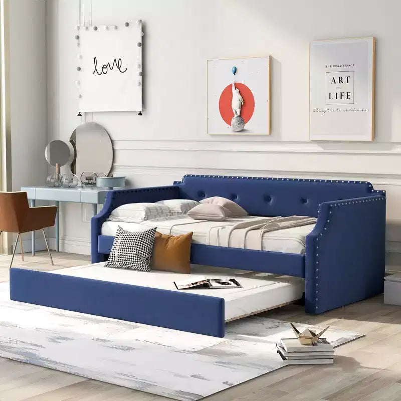 Whisen Divano Letto Imbottito Singolo con Materasso Estraibile, Supporto a Doghe in Legno, Struttura Imbottita Divano Letto