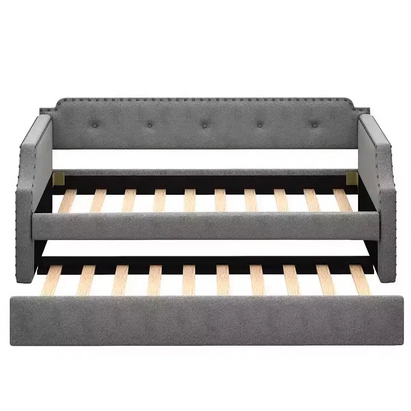Whisen Divano Letto Imbottito Singolo con Materasso Estraibile, Supporto a Doghe in Legno, Struttura Imbottita Divano Letto