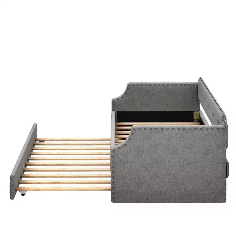 Whisen Divano Letto Imbottito Singolo con Materasso Estraibile, Supporto a Doghe in Legno, Struttura Imbottita Divano Letto