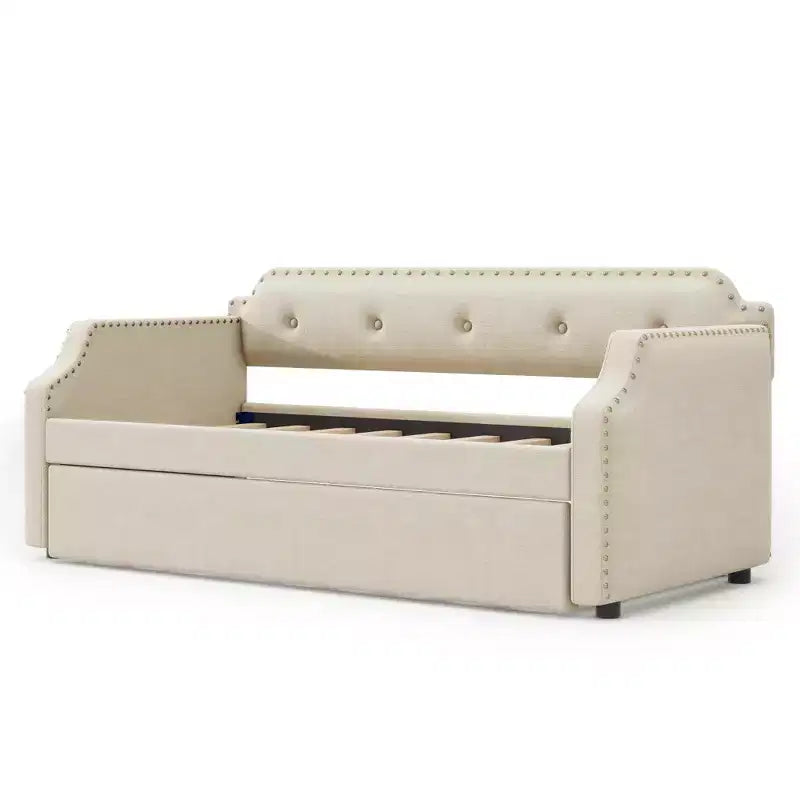 Whisen Divano Letto Imbottito Singolo con Materasso Estraibile, Supporto a Doghe in Legno, Struttura Imbottita Divano Letto