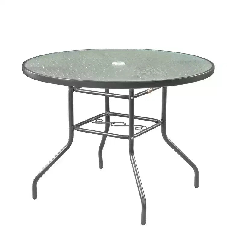 Garden Elements Sienna Round Patio Dining Table, Steel Frame with Glass Top, Gray, 40