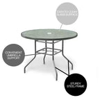 Tavolo da pranzo rotondo da patio Garden Elements Sienna, struttura in acciaio con piano in vetro, grigio, 101 cm