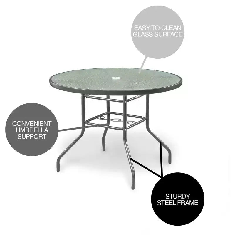 Tavolo da pranzo rotondo da patio Garden Elements Sienna, struttura in acciaio con piano in vetro, grigio, 101 cm
