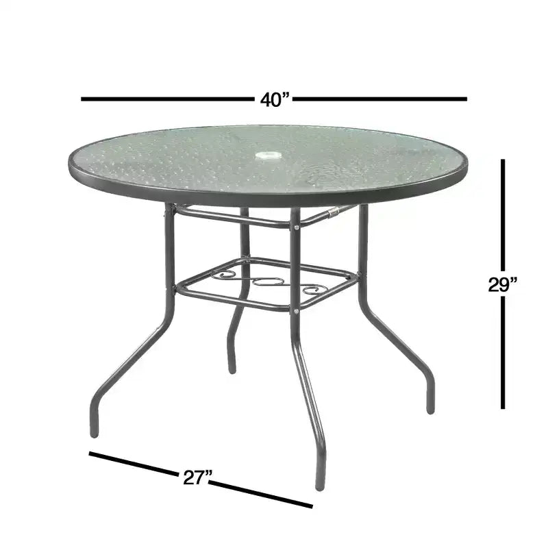 Tavolo da pranzo rotondo da patio Garden Elements Sienna, struttura in acciaio con piano in vetro, grigio, 101 cm