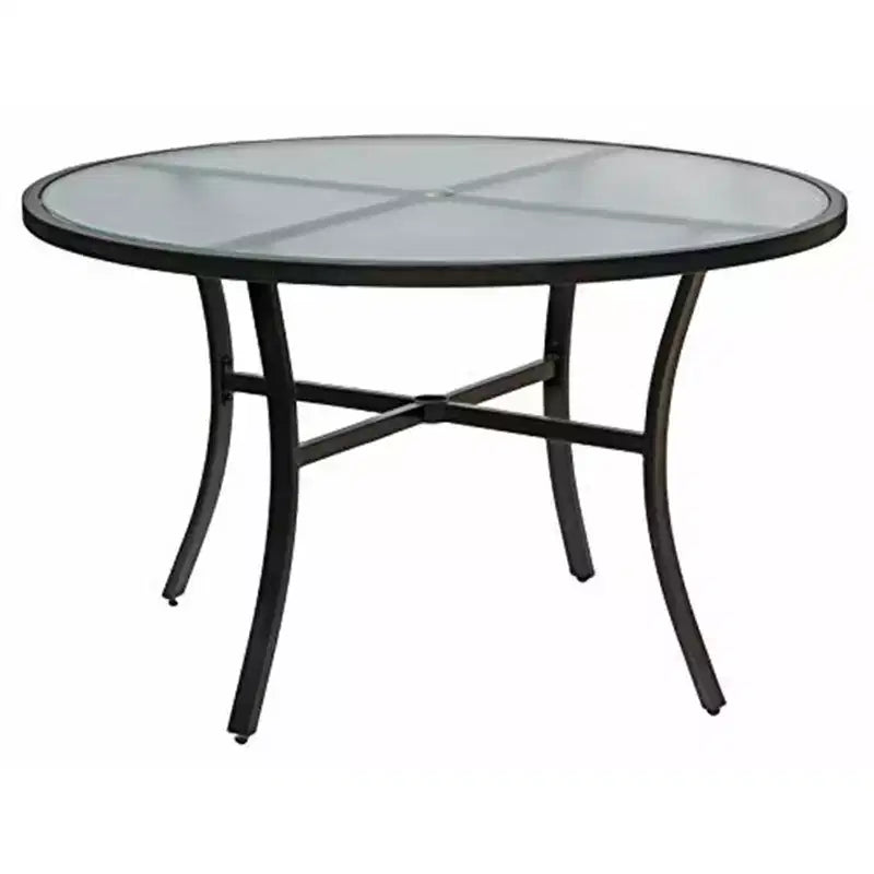 Garden Elements Bellevue Outdoor Patio Dining Table, Round Aluminum Base and Rim with Tempered Glass Top, Dark Taupe 40