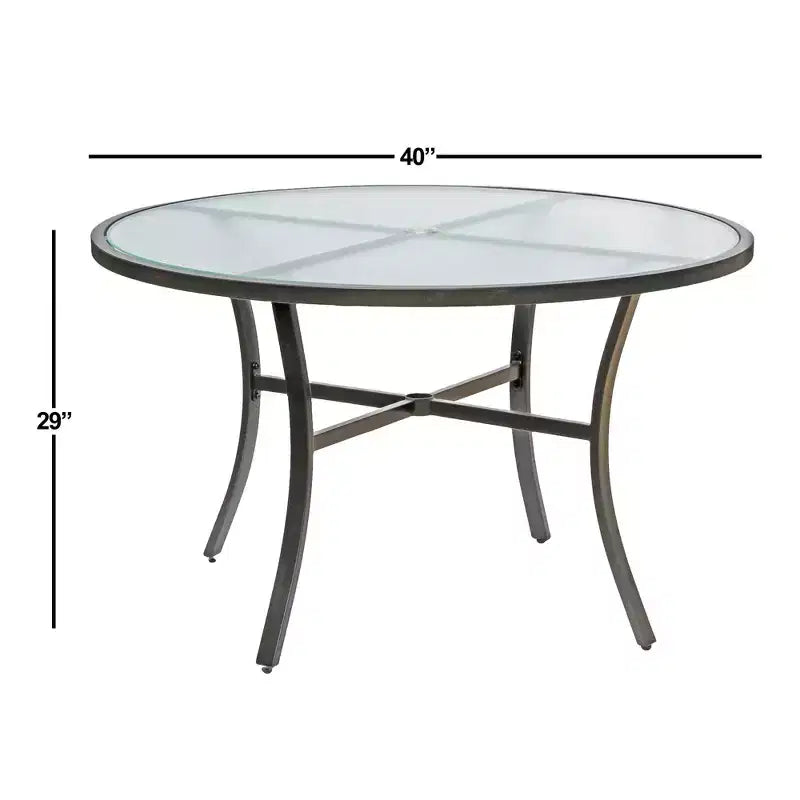 Tavolo da pranzo da esterno Bellevue di Garden Elements, base e bordo rotondi in alluminio con piano in vetro temperato, tortora scuro 40