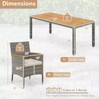 Set da Pranzo da Esterno Costway 9 Pezzi per 8 Persone, Tavolo e Sedie in Rattan PE con 2 Fori per Ombrellone Blu Marino/Bianco