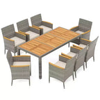 Set da Pranzo da Esterno Costway 9 Pezzi per 8 Persone, Tavolo e Sedie in Rattan PE con 2 Fori per Ombrellone Blu Marino/Bianco
