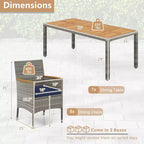 Set da Pranzo da Esterno Costway 9 Pezzi per 8 Persone, Tavolo e Sedie in Rattan PE con 2 Fori per Ombrellone Blu Marino/Bianco