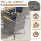 Set da Pranzo da Esterno Costway 9 Pezzi per 8 Persone, Tavolo e Sedie in Rattan PE con 2 Fori per Ombrellone Blu Marino/Bianco
