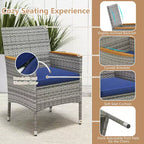 Set da Pranzo da Esterno Costway 9 Pezzi per 8 Persone, Tavolo e Sedie in Rattan PE con 2 Fori per Ombrellone Blu Marino/Bianco