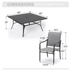 Set da pranzo da esterno Captiva Designs 9 pezzi con ampio tavolo quadrato in metallo con piano a doghe e sedie con struttura in acciaio