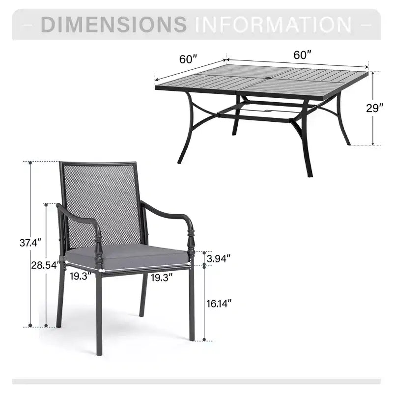 Set da pranzo da esterno Captiva Designs 9 pezzi con ampio tavolo quadrato in metallo con piano a doghe e sedie con struttura in acciaio