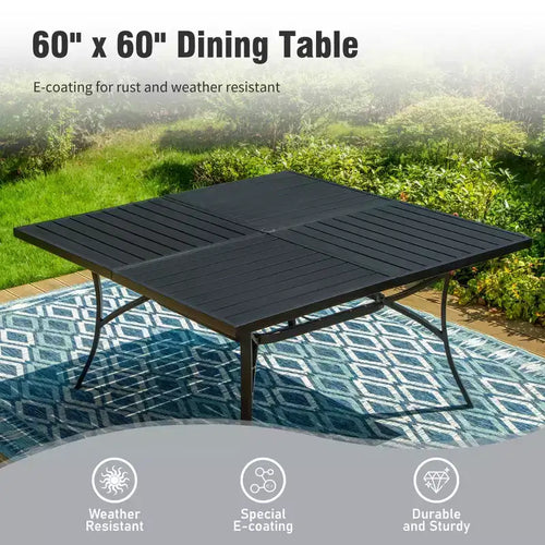 Set da pranzo da esterno Captiva Designs 9 pezzi con ampio tavolo quadrato in metallo con piano a doghe e sedie con struttura in acciaio