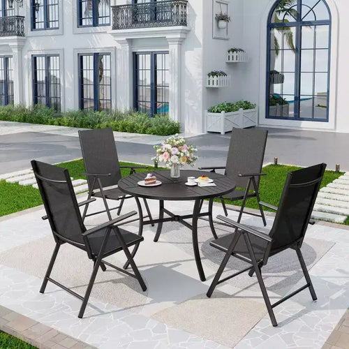 Captiva Designs Outdoor Patio Dining Floral Back Steel Chairs with Thick Seat & Back Cushion