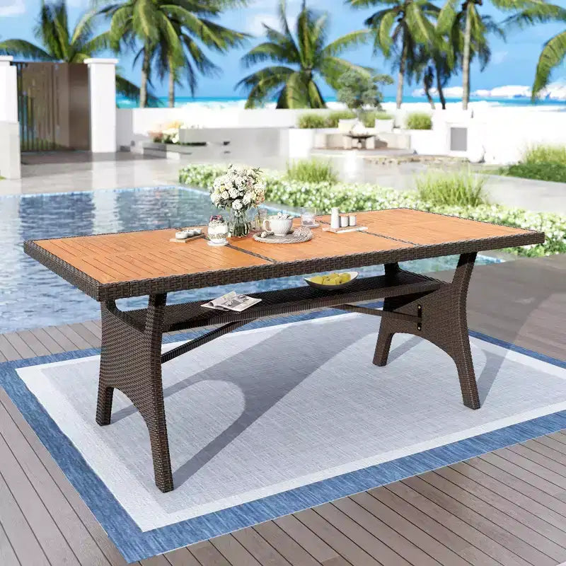 Captiva Designs 1pc Outdoor Patio Acacia Wood Dining Table with Steel Frame