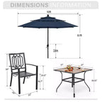 Captiva Designs Set da pranzo da 6 pezzi per esterni con tavolo quadrato in acciaio, sedie impilabili in metallo e ombrellone a mercato