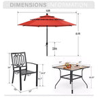 Captiva Designs Set da pranzo da 6 pezzi per esterni con tavolo quadrato in acciaio, sedie impilabili in metallo e ombrellone a mercato