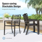 Captiva Designs Set da pranzo da 6 pezzi per esterni con tavolo quadrato in acciaio, sedie impilabili in metallo e ombrellone a mercato