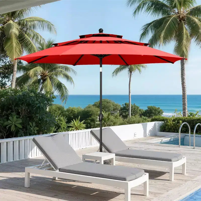 Captiva Designs Set da pranzo da 6 pezzi per esterni con tavolo quadrato in acciaio, sedie impilabili in metallo e ombrellone a mercato