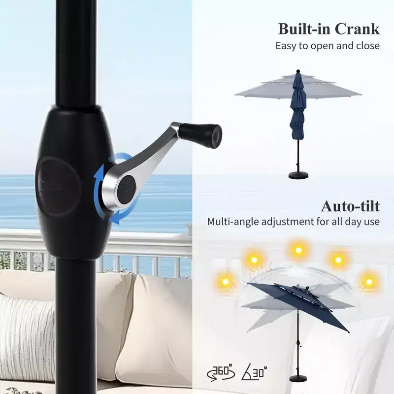 Captiva Designs Set da pranzo da 6 pezzi per esterni con tavolo quadrato in acciaio, sedie impilabili in metallo e ombrellone a mercato