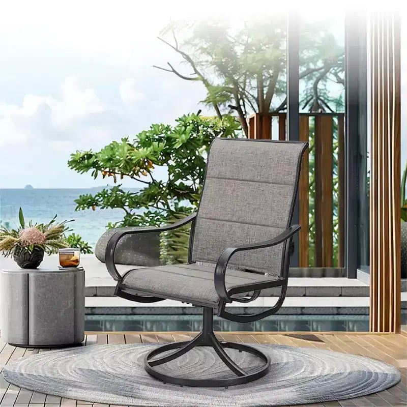 Captiva Designs Set da pranzo da 9 pezzi per esterni con tavolo rettangolare in acciaio con piano a doghe regolabile e sedie girevoli in textilene imbottite