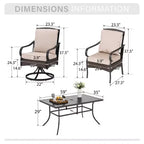 Captiva Designs Set da Pranzo da Esterno 7 Pezzi con Tavolo Rettangolare in Acciaio e Sedie con Braccioli in Rattan e Metallo
