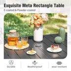 Captiva Designs Set da Pranzo da Esterno 7 Pezzi con Tavolo Rettangolare in Acciaio e Sedie con Braccioli in Rattan e Metallo