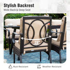 Captiva Designs Set da Pranzo da Esterno 7 Pezzi con Tavolo Rettangolare in Acciaio e Sedie con Braccioli in Rattan e Metallo