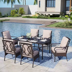 Captiva Designs Set da Pranzo da Esterno 7 Pezzi con Tavolo Rettangolare in Acciaio e Sedie con Braccioli in Rattan e Metallo