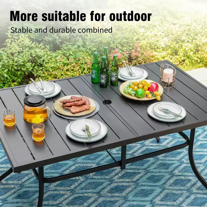 Captiva Designs Set da pranzo da esterno 7 pezzi con tavolo rettangolare in acciaio e sedie in textilene con struttura in alluminio