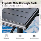 Captiva Designs Tavolo da pranzo rettangolare da esterno a 7 pezzi in acciaio con staffa trasversale a C e sedie fisse a imbracatura