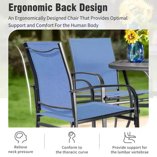 Captiva Designs Tavolo da pranzo rettangolare da esterno a 7 pezzi in acciaio con staffa trasversale a C e sedie fisse a imbracatura