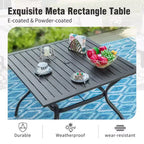 Captiva Designs Set 6 Pezzi Tavolo Quadrato con Piano a Doghe e Sedie Reclinabili Pieghevoli in Textilene & Ombrellone da Giardino