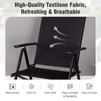 Captiva Designs Set 6 Pezzi Tavolo Quadrato con Piano a Doghe e Sedie Reclinabili Pieghevoli in Textilene & Ombrellone da Giardino