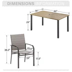 Captiva Designs - Set da pranzo da 7 pezzi per esterni, con tavolo in acciaio effetto legno e sedie fisse in textilene