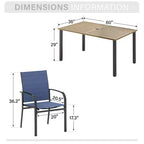 Captiva Designs - Set da pranzo da 7 pezzi per esterni, con tavolo in acciaio effetto legno e sedie fisse in textilene