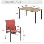 Captiva Designs - Set da pranzo da 7 pezzi per esterni, con tavolo in acciaio effetto legno e sedie fisse in textilene