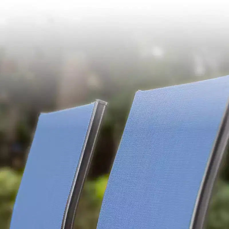 Captiva Designs - Set da pranzo da 7 pezzi per esterni, con tavolo in acciaio effetto legno e sedie fisse in textilene